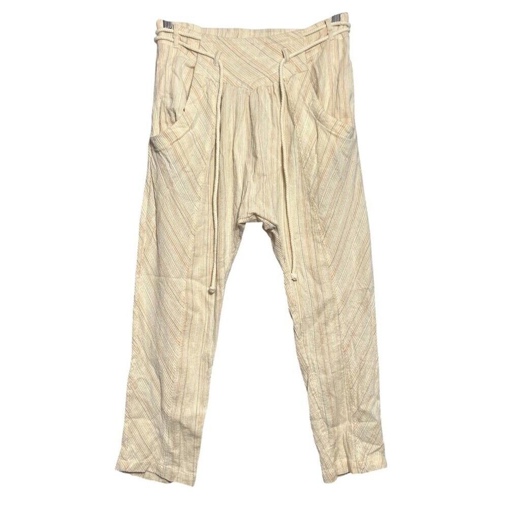 Free People Roll With It Harem Pants SIZE M Beige Cotton Drawstring Boho Relaxed
